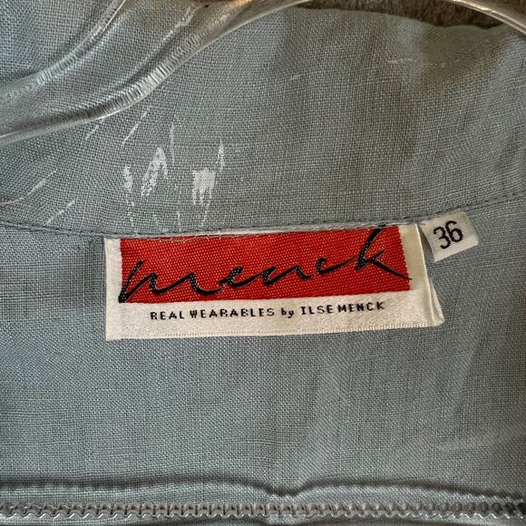 Ilse Menck 100% Linen Blouse Cap Sleeve Button Front Drawstring Collar Gray 36 - Picture 5 of 9